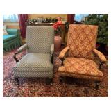 Two Upholstered Armchairs with Wooden Frames