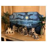 Painted Three-Panel Screen & Ceramic Structures