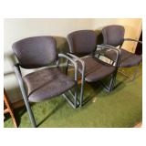 Three Gray Office Armchairs with Fabric Upholstery