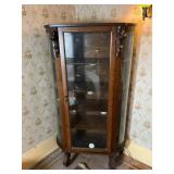 Oak China Cabinet with Curved Glass & Lion Heads