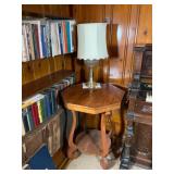Eight-Sided Mahogany Table & Brass Lamp
