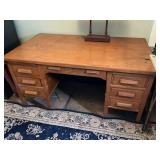 Antique Oak Office Desk with Six Drawers