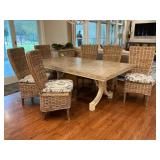 Modern Farm Style Dining Table 8 Wicker Chairs