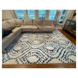 Modern Blue and Ivory Machine-Made Rug