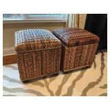 Pair Wicker Storage Ottomans, 21 Inches Tall