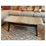 Modern Bench with Woven Seat and Wooden Frame
