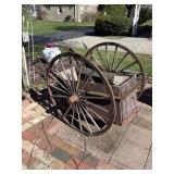 Antique Wooden Metal-Rimmed Farm Cart with Pl