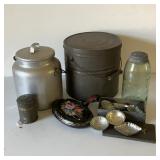 Primitive Galvanized Dinner Pail and Tinware Lot
