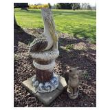 Concrete Garden Pelican and Birdbath