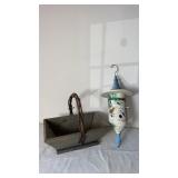 Hand Painted Birdhouse and Wooden Basket