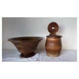 Turned Wooden Bowl and Primitive Salt Box