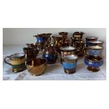 Large Lot Copper Luster Pitchers and Cups