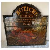 Hand Painted Train Sign with Woman Tied to Tracks