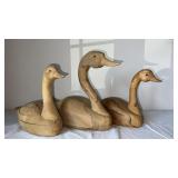 Three Carved Wood Swan Decoys, made in Canada