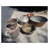 Antique Metal Kettle, Pots, and Watering Can