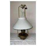 Brass Electrified Hanging Oil Lamp with Milk Glass