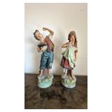 Plaster Cherry Boy and Cherry Girl Figures