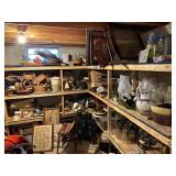 Basement Lot: Baskets, Antique Frames, Stone