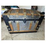 Antique Steamer Trunk, Metal and Oak