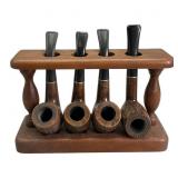 Vintage Middleton Briar Pipe Set, Wooden Rack