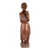 Signed 33-Inch Haitian Style Carved Wood Statue