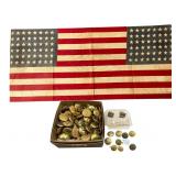 Double 48 Star US Flag Banner, Military Buttons