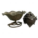 Meiji Style Bronze Ikebana Bowl & Censer Set