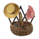 Antique Extendable Rack, Basket, and Hats Set
