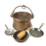 Early Tin Lined Copper Pots, Pans