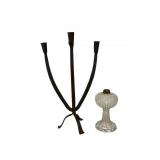 Primitive Cast Metal Candelabra, Oil Lamp Base