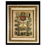 1891 Masonic Lithograph, Ornate Frame