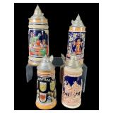 4 German Stoneware Beer Steins