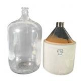 Pair: 3 Gallon Stoneware and 19" Glass Jug