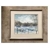 G. Greenleaf Signed Watercolor, 1975, Snowy Pond