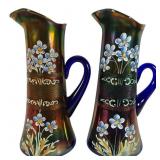 2 Fenton Blue Enameled Forget Me Not Pitchers