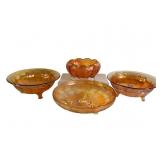4 Imperial Floral & Optic Carnival Glass Bowls