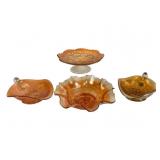 4 Dugan Marigold Carnival Glass Dishes