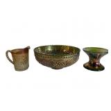 Carnival Glass Group: Pitcher and 2 Bowls