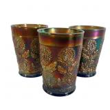 3 Fenton 10 Mums Carnival Glass Tumblers