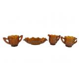 4 Imperial Amber Pansy Glass Serving Pcs.