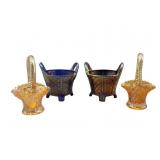 Four Carnival Glass Baskets