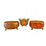 2 Marigold Carnival Glass Fernery & 1 Nut Bowl