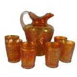 Fenton Orange Tree Orchard Pitcher & 6 Tumblers