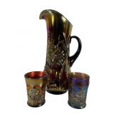 Northwood Dandelion Pitcher and Two Tumblers