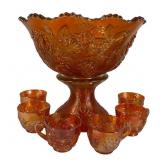 Fenton Wreath of Roses Punch Bowl Set