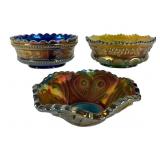 Three Northwood Iridescent Glass Bowls