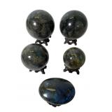 Labradorite and Other Spheres with Stands