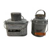 Two Gray Agateware Canisters with Handles