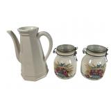 Ceramic Jug and Two Ermetico Jars Set