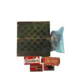 Vintage Wooden Checkerboard and Chips Set